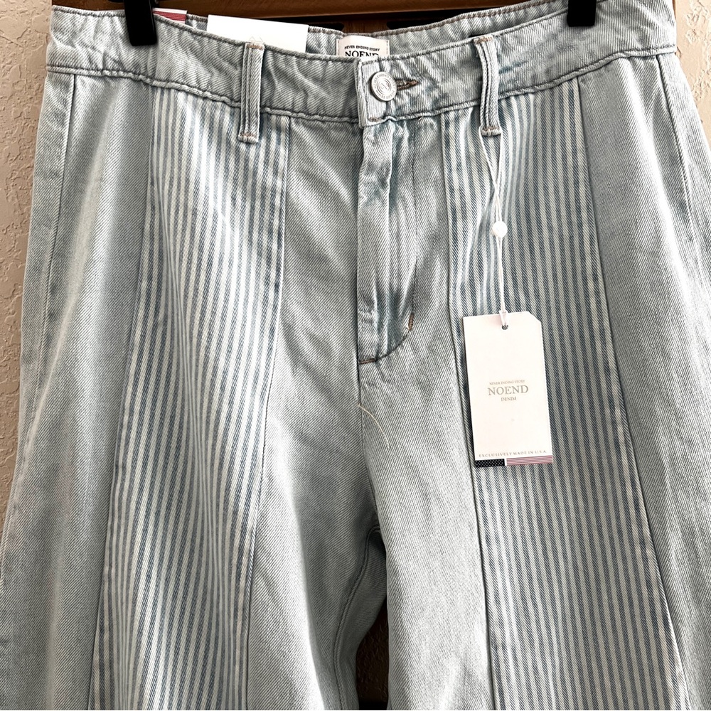 NOEND Denim Jeans Light Wash Hi Rise Wide Leg Pintuck Stripe Panels NWT 30 - Picture 4 of 14